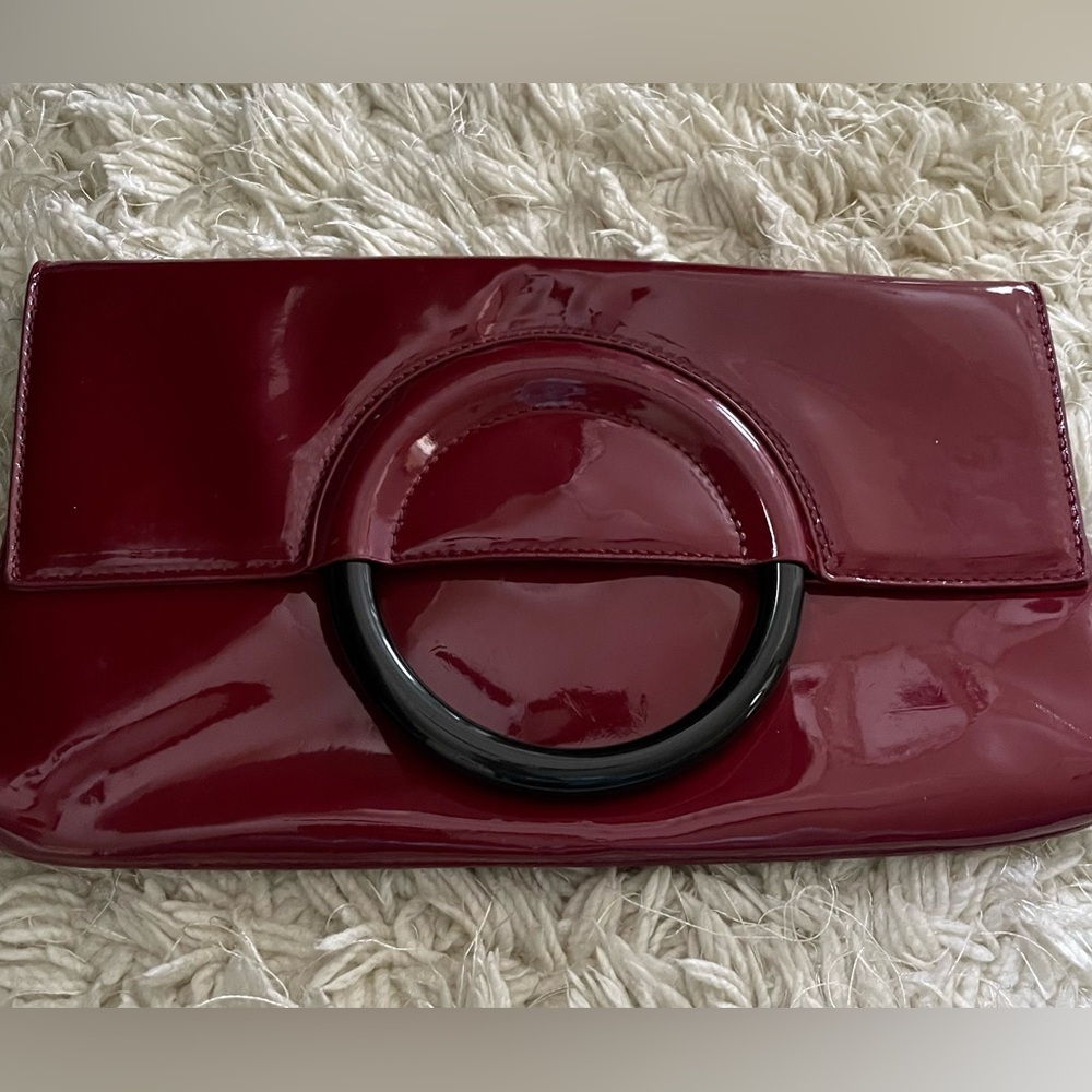 Burgundy patent clutch purse